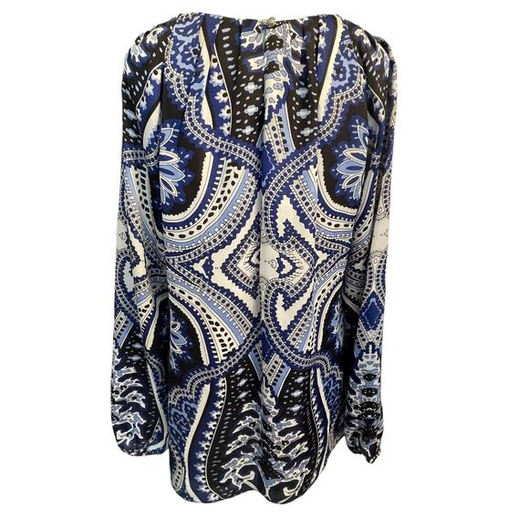 Joseph Ribkoff Vintage Retro Top Womens Size 8 Blue Swirl Keyhole Career Blouse - Picture 3 of 7